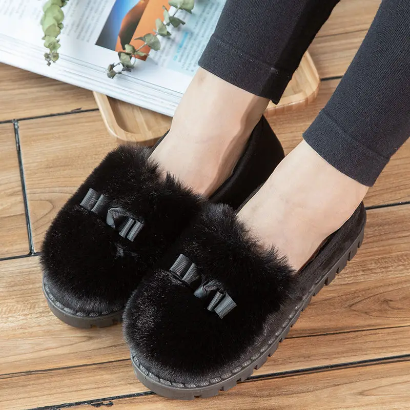 Autumn and Winter New Women Flat Shoes Warm Fur Fashion Ladies Flat Shoes Rubber Winter High Quality Women Flats