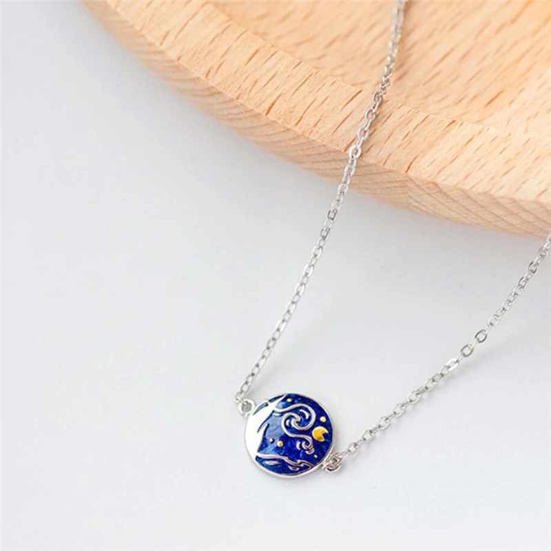 Sole memoria creatività Van Gogh cielo stellato luna romanticismo letterario colore argento bracciali ridimensionabili femminili SBR233