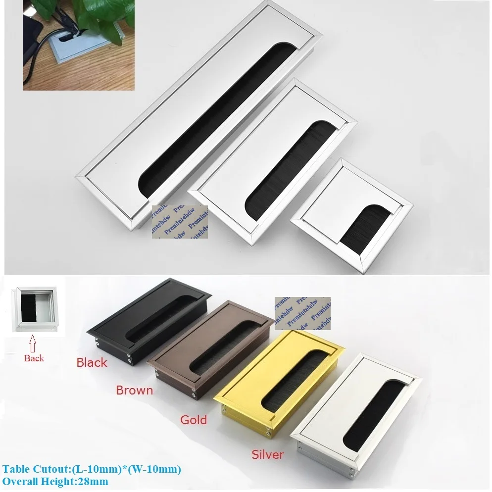 

Rectangle Aluminum Cable Hole Cover Desk Top Tabledesk Grommet Flap Plate Bristles Wire Organizer Silver Matte Black Gold Brown