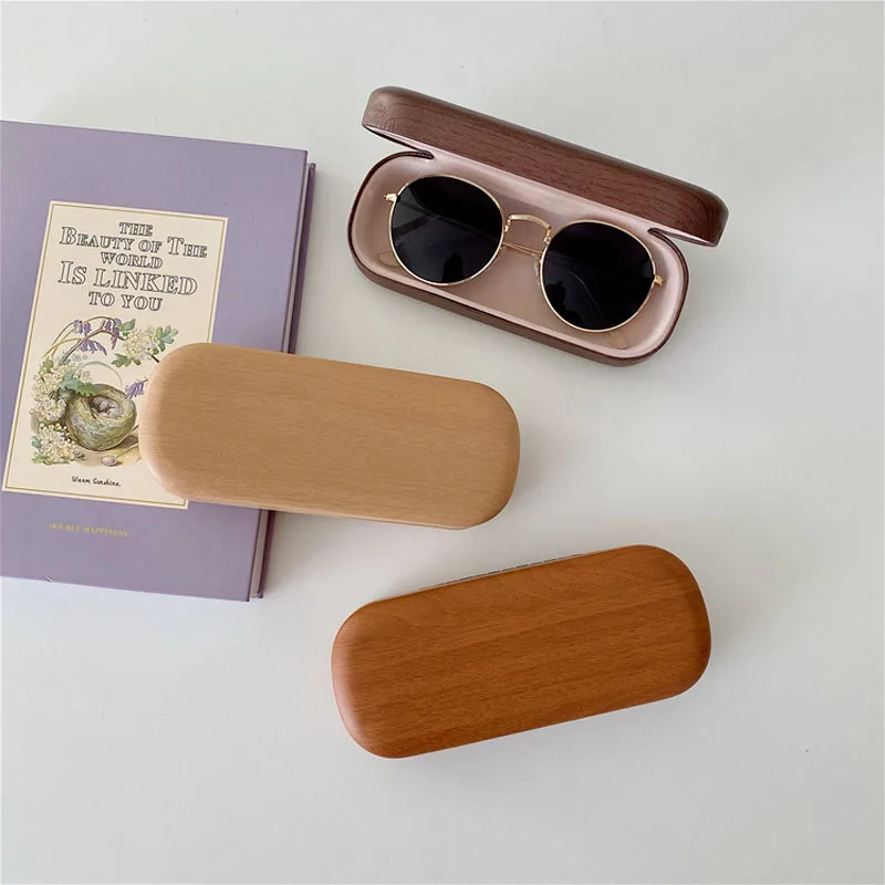 ins Style Wood Color Series Solid Retro Imitation Wood Grain Glasses Case Compression Resistant Glasses Myopia Portable Box