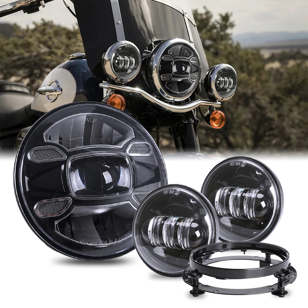 

Motor 7inch LED Headlight +4.5inch Fog Lights +7"Bracket Mounting Ring for Harley Touring Electra Glide Road King Street Glide