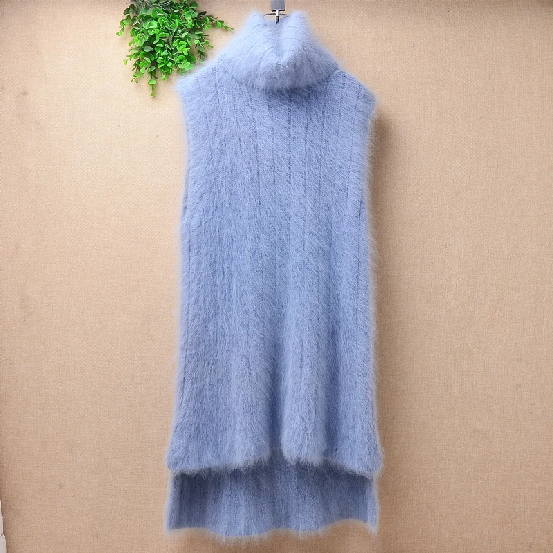 ladies women fashion hairy fuzzy angora rabbit hair loose sleeveless pullover vest mink fur cashmere jumper dress sweater pull