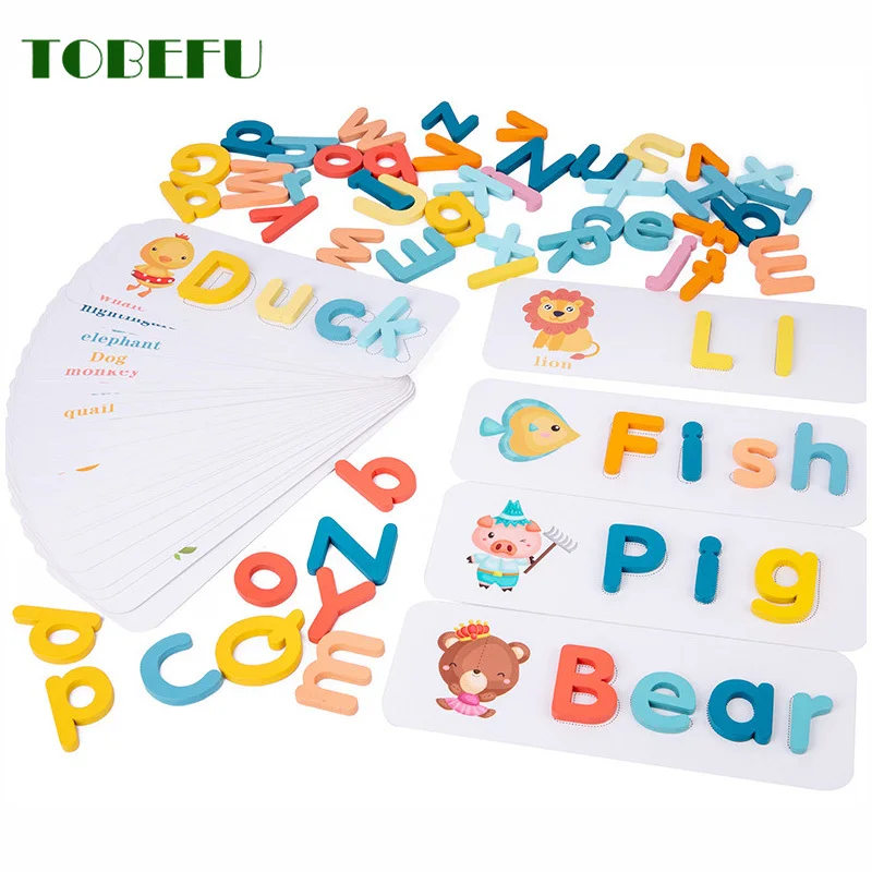 Wooden Spelling Word Puzzle Game Educational Toy for Children English Alphabet Cards Letter Learning Toys New Kids Wood Blocks