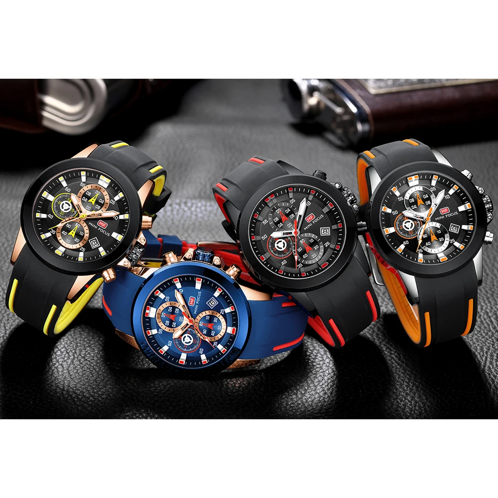 MINI FOCUS Army Watches Men Silicone Strap Chronograph Quartz Watch Luxury Sports Wristwatch Top Brand Relogios Masculino 0287