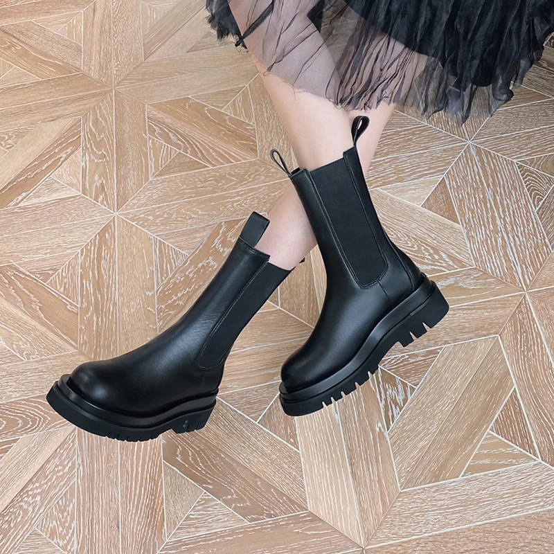 MORAZORA Size 33-43 Fashion Genuine Leather Boots Women Thick Sole Chelsea Boots British Style Winter Platform Ankle Boots