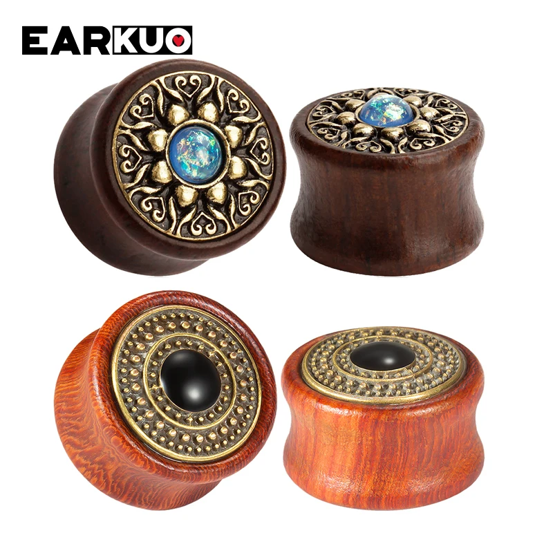 EARKUO Fashionable Style Wood Ear Gauges Tunnels Plugs Piercing Body Jewelry Earring Expanders Stretchers For Women Men 2PCS