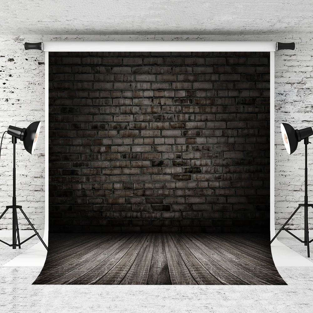 VinyBDS Black Brick Wall Backdrops For Photography Studio Wood  Children Photo Backgrounds Seamless Photography Backdrops Black