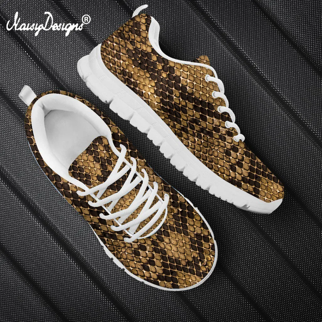 

Noisydesigns Women Python Skin Prints Flats Shoes Casual Female Air Mesh Flats 3D Women's Lace-Up Sneakers Zapatillas mujer