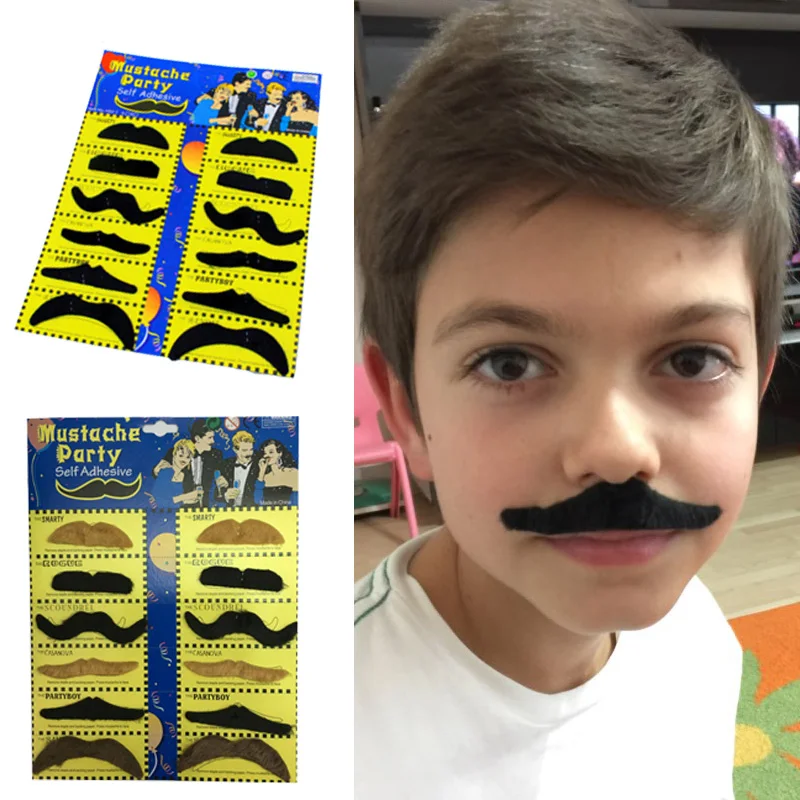 12Pcs Funny Fake Mustache Sticker Pirate Party Decoration Halloween Cosplay Moustache Party Fake Beard Whisker Kids Adult Black