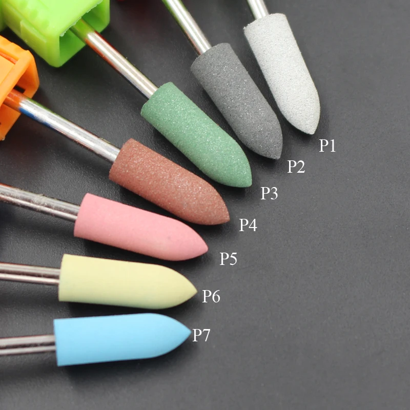 1Pcs 5MM Diameter Long sharp Head Flexible Polished Nail Buffer Rubber Silicon Carbide Electric Manicure Machine Nail Accessory