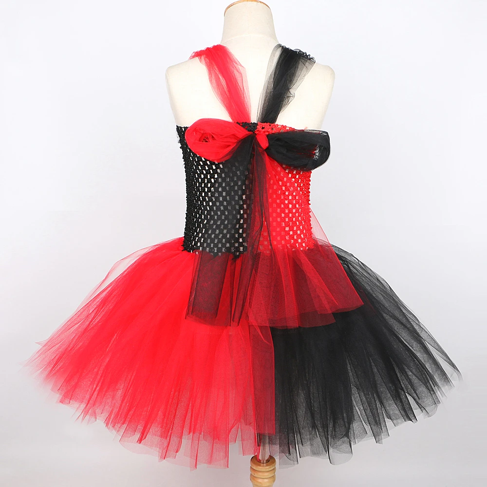 Disfraz de Halloween de Harley para niñas, vestido de personaje de dibujos animados, traje de niña, rojo, negro, ropa de Tutus de media mitad