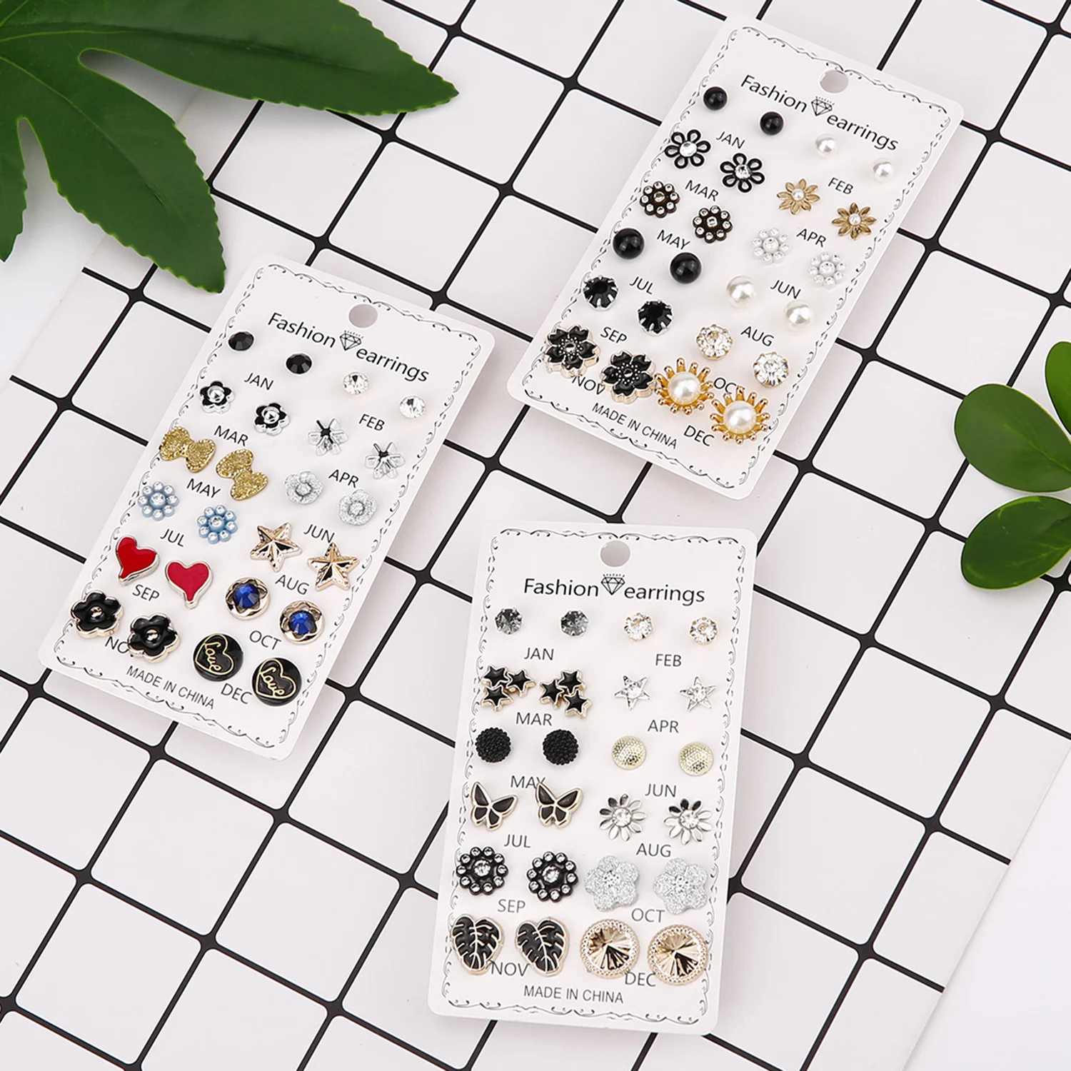 New Arrival 12 Pairs/Set Round Rhinestone Crystal Flowers Combination Card Stud Earring Set For Women Girls Jewelry Wholesale