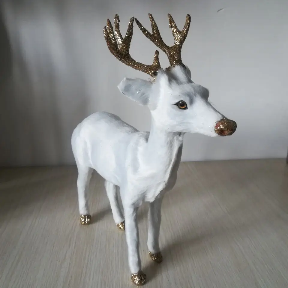 real life toy sika deer about 24x23cm hard model,polyethylene& furs white deer handicraft,prop,home Decoration toy gift b0665