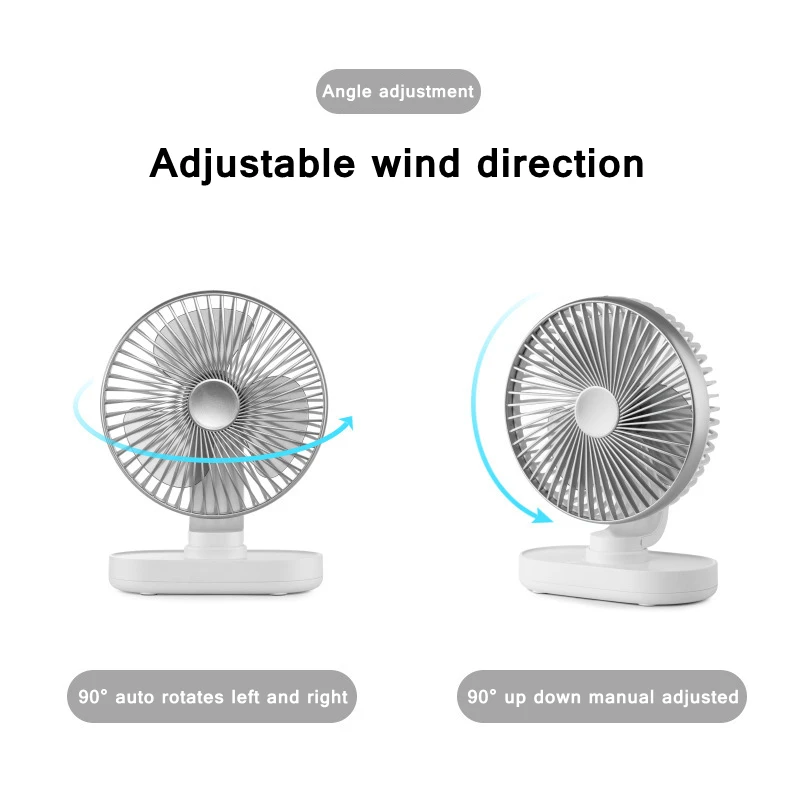 Ventilador eléctrico de escritorio con rotación automática, dispositivo de aire acondicionado recargable con USB, 4 velocidades, silencioso,