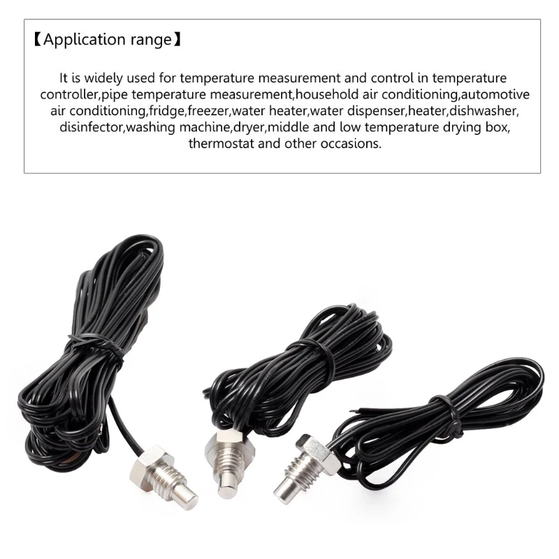 Sensor de temperatura de Termistor NTC 10K, Cable de sonda de rosca M8, 1m, 2m, impermeable, A0NC