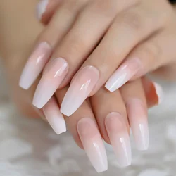 Ombre Gradient Pink Nude French Ballerina Press on False Nails Extra Long Natural Coffin Gel colla su unghie finte