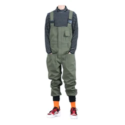 Sokotoo Men's pockets cargo joggers bib overalls Loose hip hop elastic waist jumpsuits Coveralls Army green Black