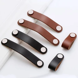 Genuine Leather Decorative Furniture Knob Push Pull Door Handle And Knobs For Cabinet Chest Drawer Suitcase Handle With Screws