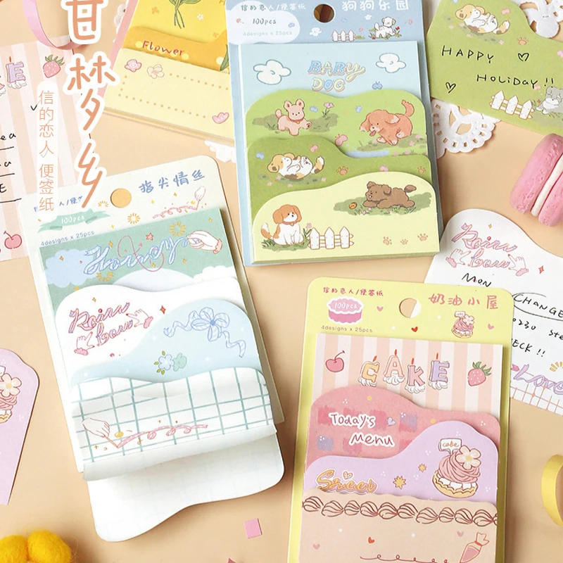 3 Layers( 100 Sheets) Kawaii Dog Cake Forest Sticky Notes