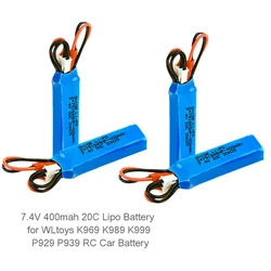 2/4 pz/lotto 7.4V 400mAh 20C batteria Lipo 2S spina JST per WLtoys K969 K989 K999 P929 P939 RC batteria per auto pezzi di ricambio