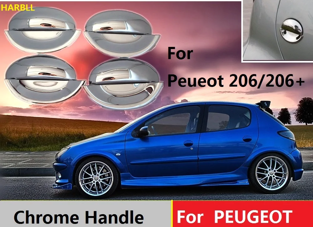 Car Styling For Peugeot 206 206+ 206sw 206cc Sedan Chrome Handle Cover Trim Set 1998 1999 2002 2004 2005 2006 2008 2009