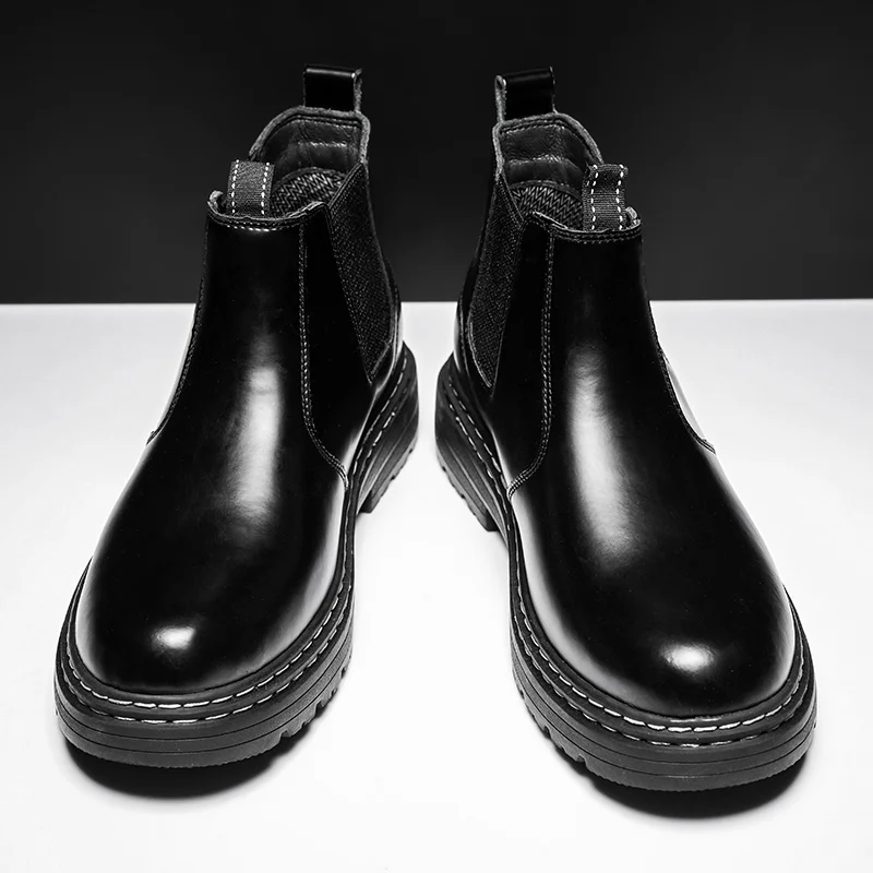 Botas Chelsea de piel para hombre, botines de suela gruesa, a la moda, para otoño e invierno, 2021