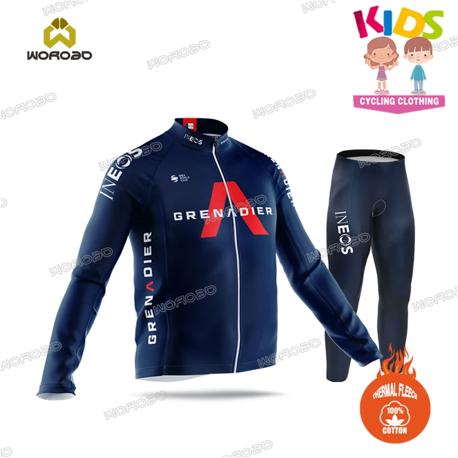 

Ineos Grenadier Kids Cycling Clothing Set, Children Cycling Jersey Set, Long Sleeve, Thermal Fleece Shirt, Bike Suit, Winter