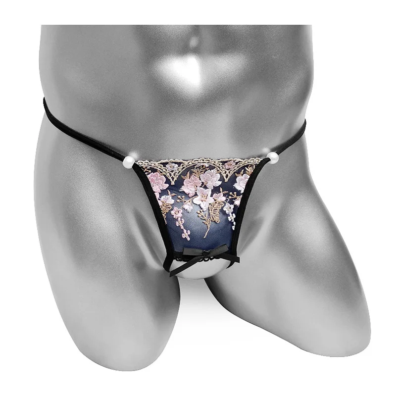 

Эротические трусики-сисси с открытой промежностью и цветочной вышивкой из бисера, мужские стринги, нижнее белье, бикини для геев, сексуальное мужское белье