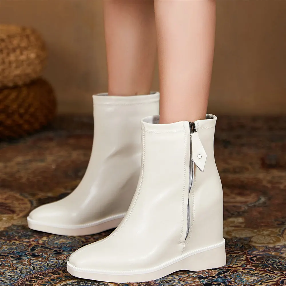 

2025 Winter Warm Pumps Shoes Women Genuine Leather Wedges High Heel Snow Boots Female High Top Platform Booties Casual Shoes