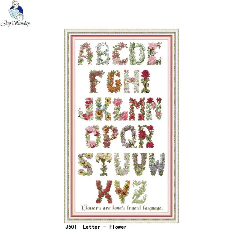 Flowers English Alphabet Cross Stitch Kit 14ct 11ct Count Print Canvas Embroidery Set DIY Manual Needlework Decorative Painting