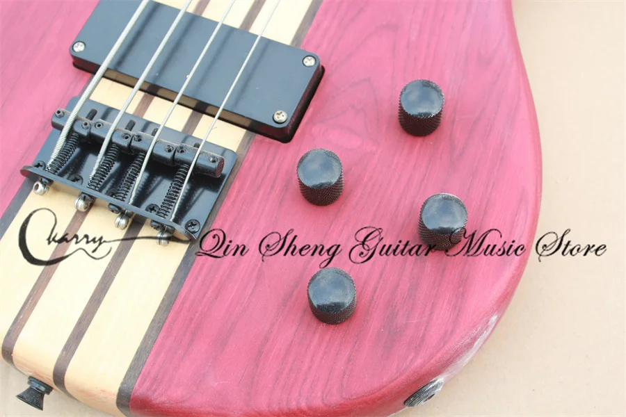 Bass Gitar Elektrik Pra-kustom, Bass 4 Senar, Tubuh Kayu Abu Merah Rubylith, Fingerboard Rosewood, Leher Maple 7 Buah