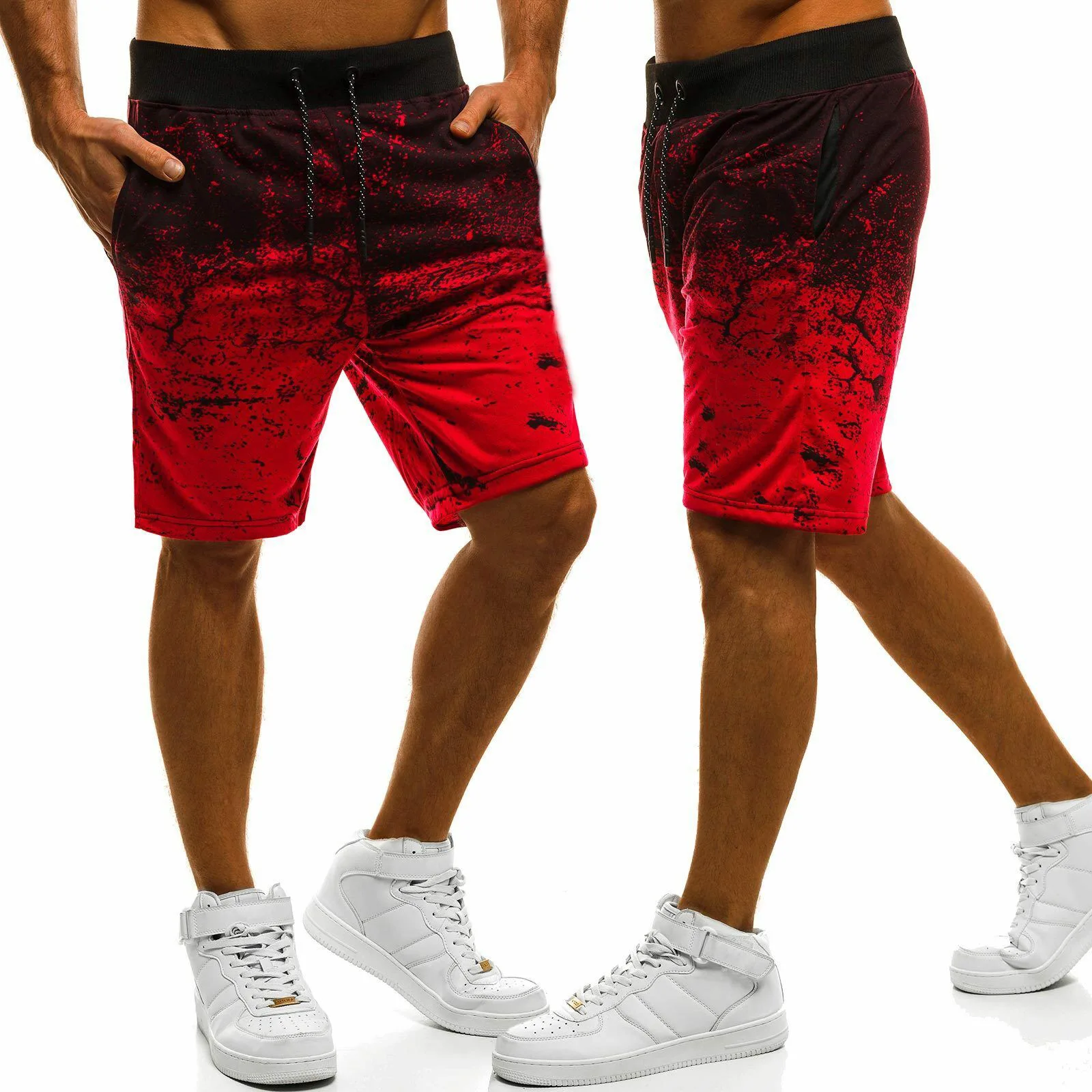 Verão calções de impressão de tinta 3d masculino fino ajuste meia calça shorts de praia para homem