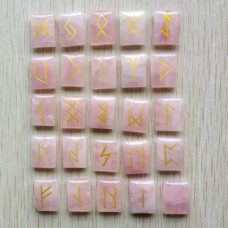 

Wholesale 25pcs/lot rose quartz Natural Stone Viking Runes Amulet Set Reiki Healing Crystals Divination Tumbled rectangle Stones