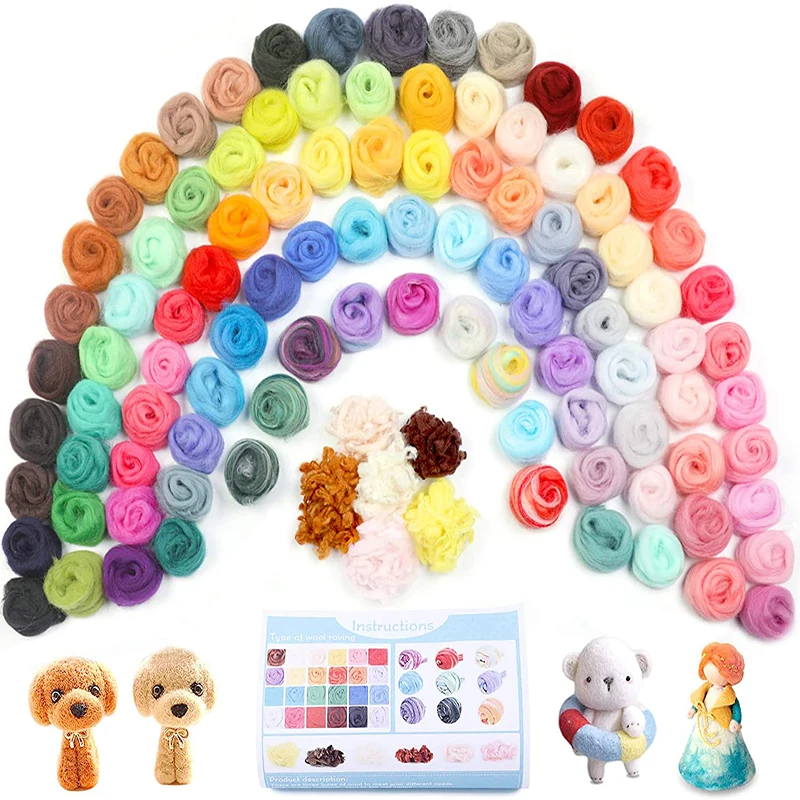 MIUSIE 103 Colors Wool Roving Fiber Alpaca Curly Fiber Needle Felting Kit Wool Roving Yarn For Needle Felting Set DIY Craft