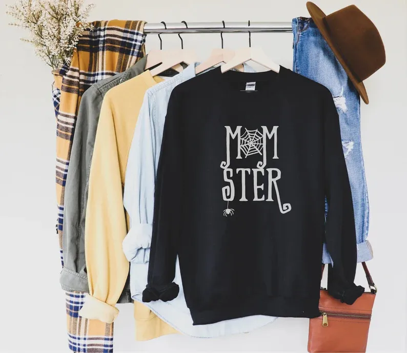 Momster Halloween Sweatshirt Shirt, Sweater Fall Sweatshirt, Spider Web Sweater Fashion Cotton Sweatshirt Pullover Drop Shipping