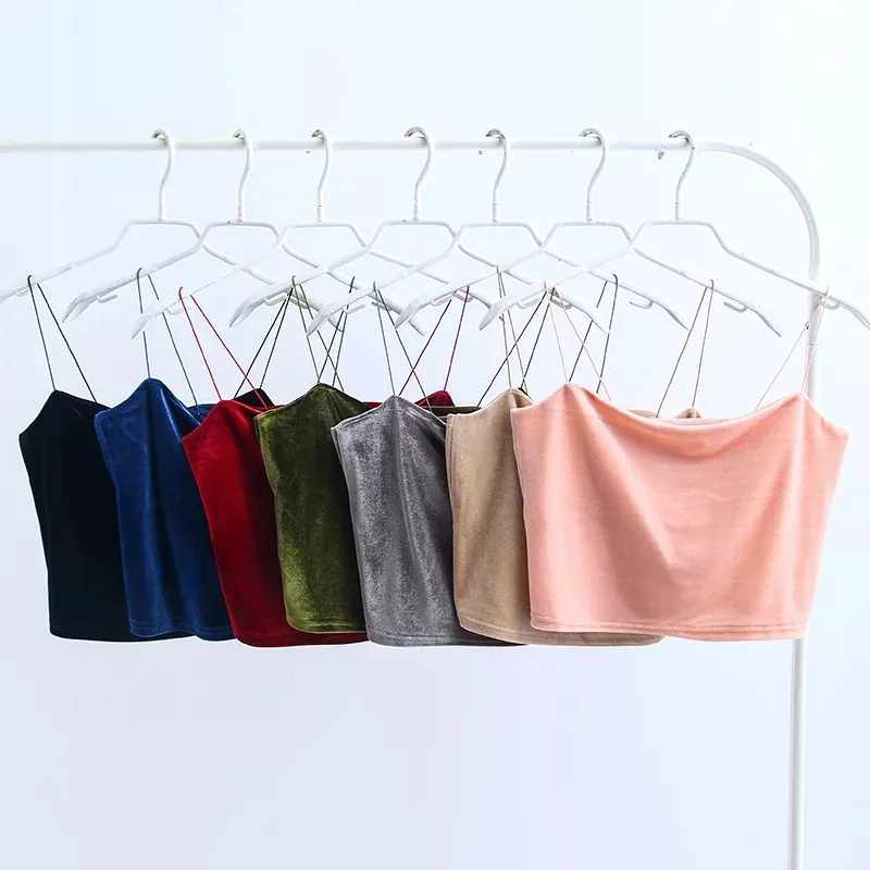 2024 Fashion Sexy Spaghetti Straps Tank Top Velvet Short Crop Top 7 Colors Sexy Boob Tube Top Bustier Brief Vest T-shirts Tee