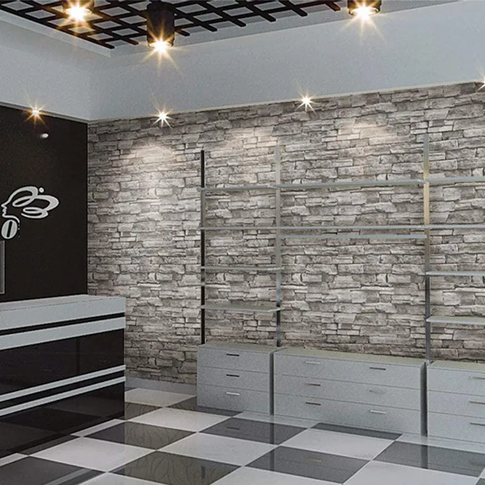 HaoHome 3D Wallpaper Stone Paper Vinyl Wallpaper Self-Adhesive Wallpaper Stacked Stone Peel and Stick Wallpaper Vinyl Wall Decal