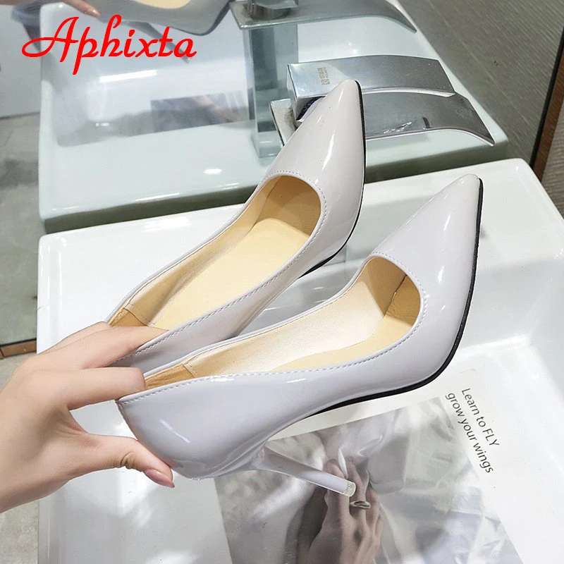 Aphixta 2024 Shoes Women Pumps High Heels Pointed Toe Thin Heels 7cm 10cm Shoes Wedding Party Leisure Nude Super Big Size 48