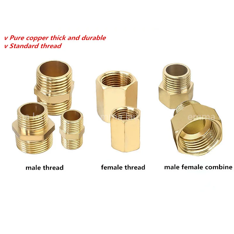 G 1/8 1/4 3/8 1/2 3/4 1 Copper Straight-Through Male Female Thread Adapter Brass Pipe Hex Nipple Fitting Quick Coupler Fittings