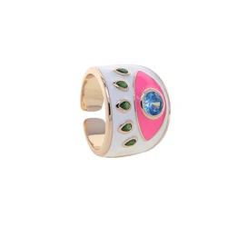 NEW Arrival Gold Color Pink Enamel Turkish Evil Eye Women Finger Band Ring Boho Bohemia Fashion Lucky Jewelry Adjustable Size