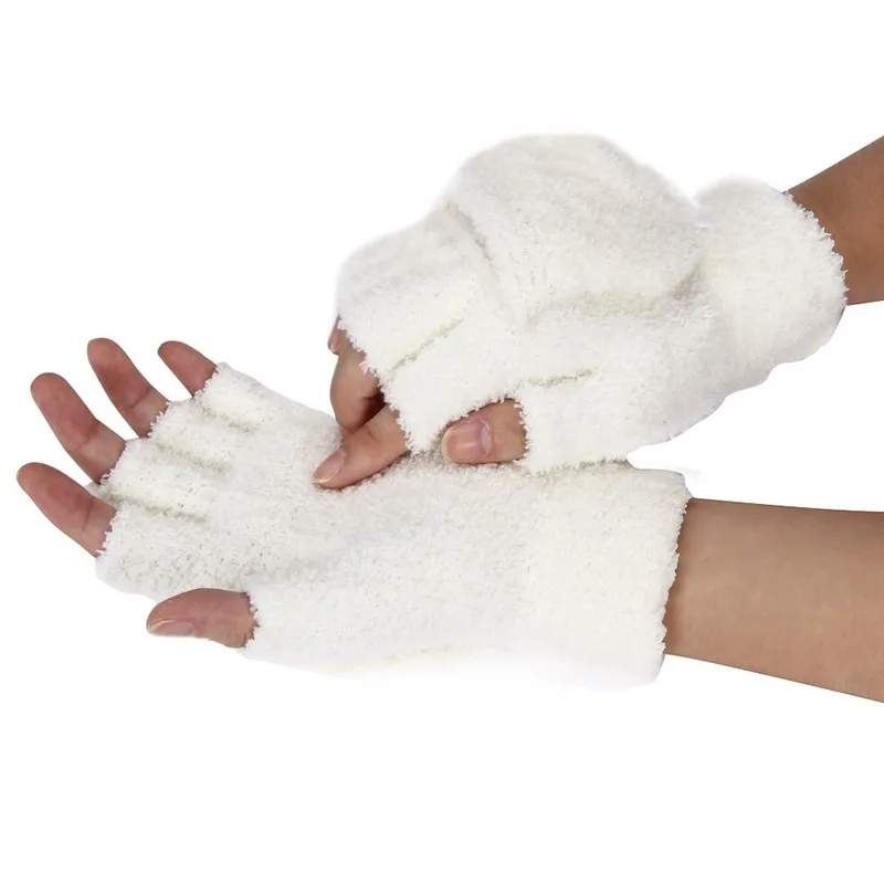 Winter Warm Thickening Wool Gloves Knitted Flip Fingerless Flexible Exposed Finger Thick Gloves Mittens Men Women Glove