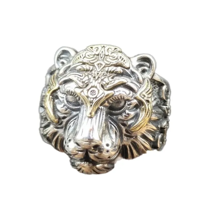 BOCAI s925 Silver Tiger Head Ring 2021 Trendy Style Adjustable Lively Rock and Roll Hip-hop Personality Domineering Man Ring