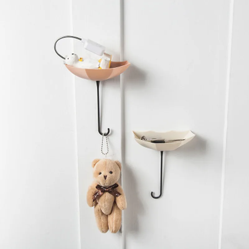 3Pcs Creative Storage Hooks Door Wall Hook Wall Decoration Keys Hair Pins Holder Bathroom Wall Hanger Umbrella Shape Punch Free