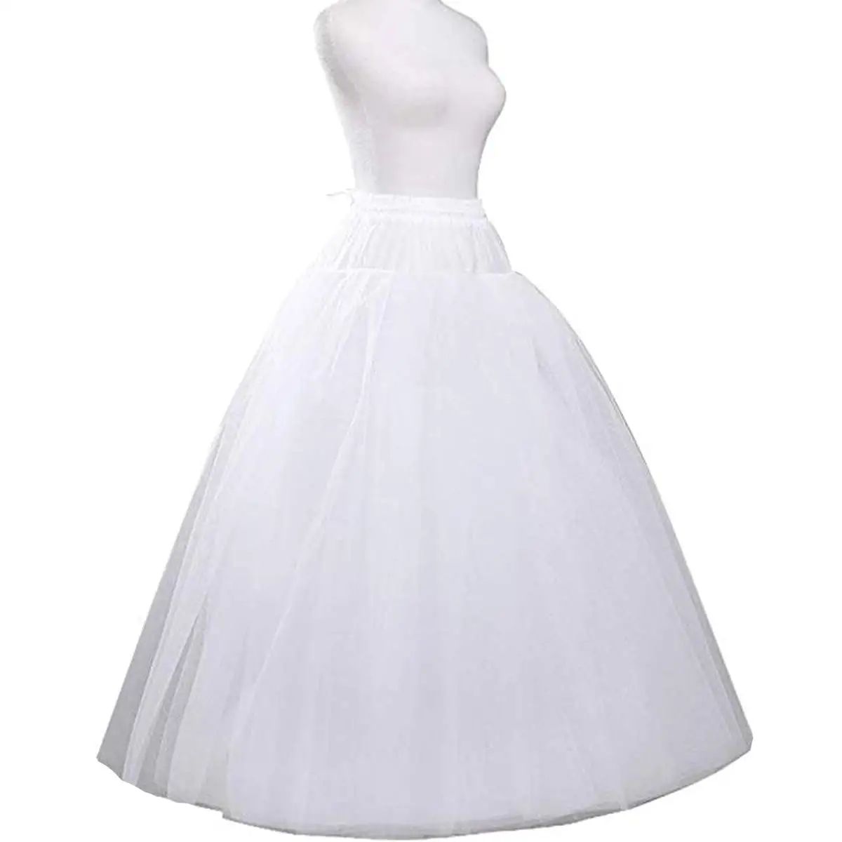 Women's 3 Layers Tulle A-Line Floor Length Hoopless Petticoat Underskirt Slips Wedding Accessories