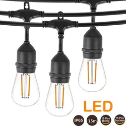 Guirnalda de luces LED S14, guirnaldas LED de 15M IP65, cadena comercial para Patio, decoración de cadena de luces LED E27 para vacaciones, jardín, boda