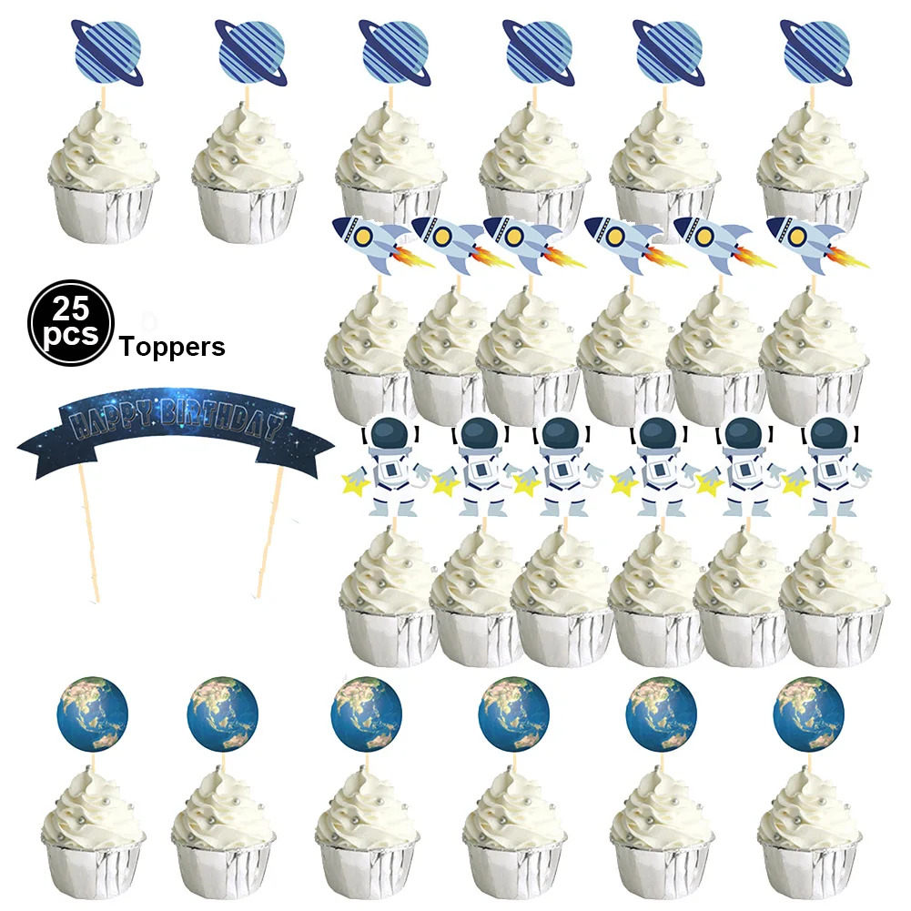 Outer Space Astronaut Cupcake Topper Universe Series Cake Toppers For Universe Planet Birthday Party Dessert Props Festive Decor