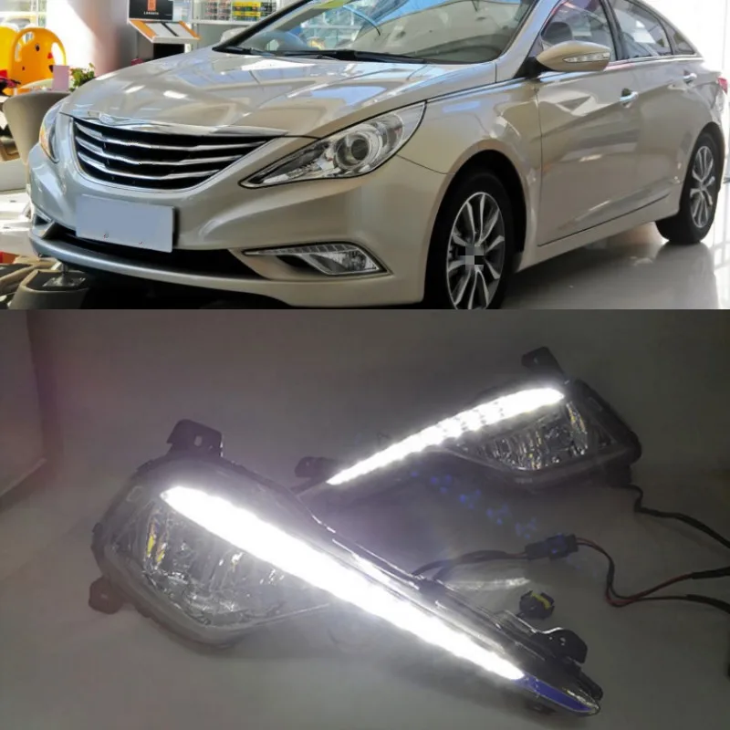 2Pcs DRL fog lamp cover Daytime Running Lights headlight 12V Daylight For Hyundai Sonata 8 2013 2014