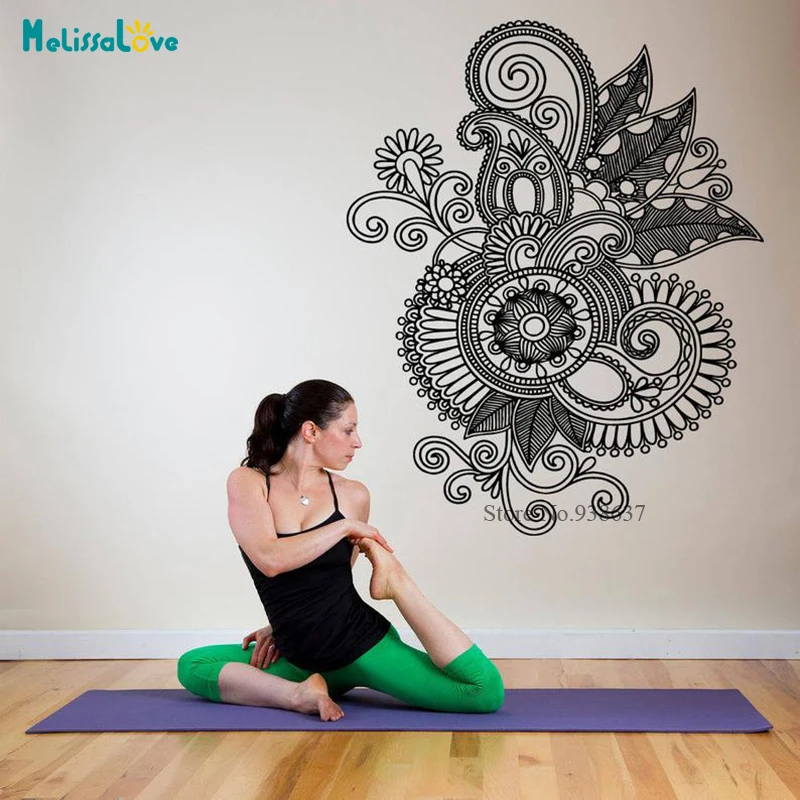 Indian Flower Pattern Henna Tattoo Yoga Studio Meditation Room Decal Living Room bedroom Removable Vinyl Wall Stickers BB548