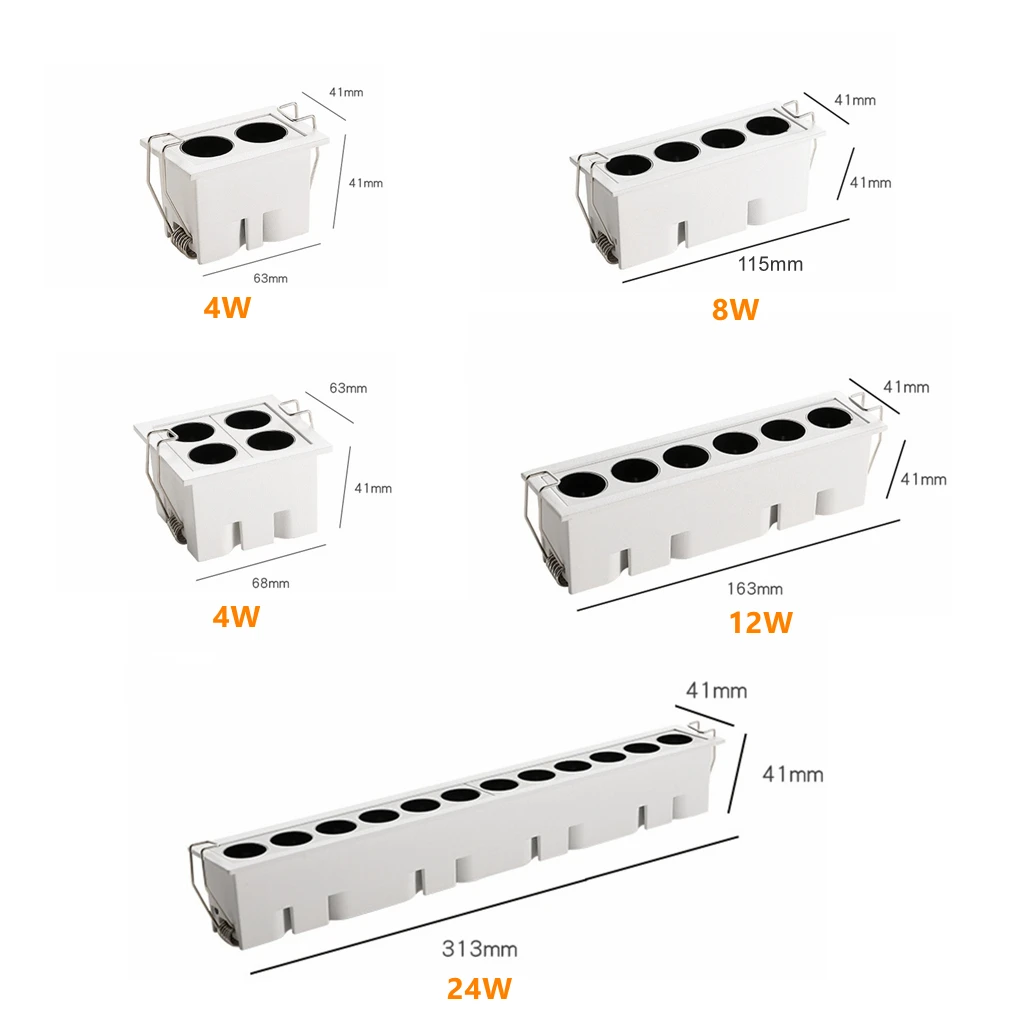 Wpuszczana taśma sufitowa LED liniowa Downlight salon wbudowana niewidoczna długa taśma Spotlight światło kratki 4W 8W 12W 24W