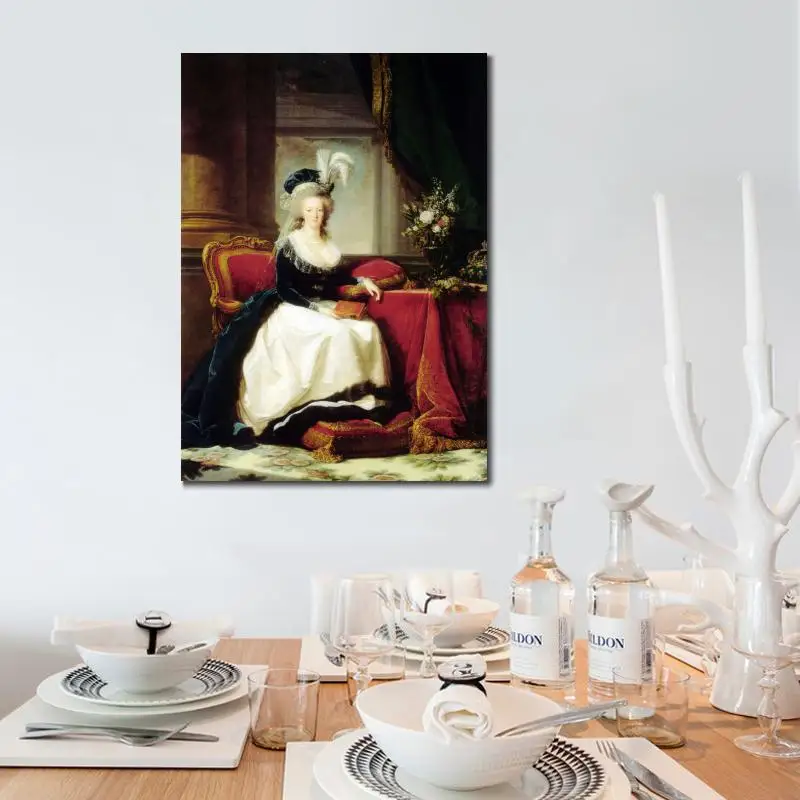 Canvas Art Portrait Painting by Elisabeth Vigee Lebrun Marie Antoinette with A Book Female Artwork Bedroom Handmade High Quality